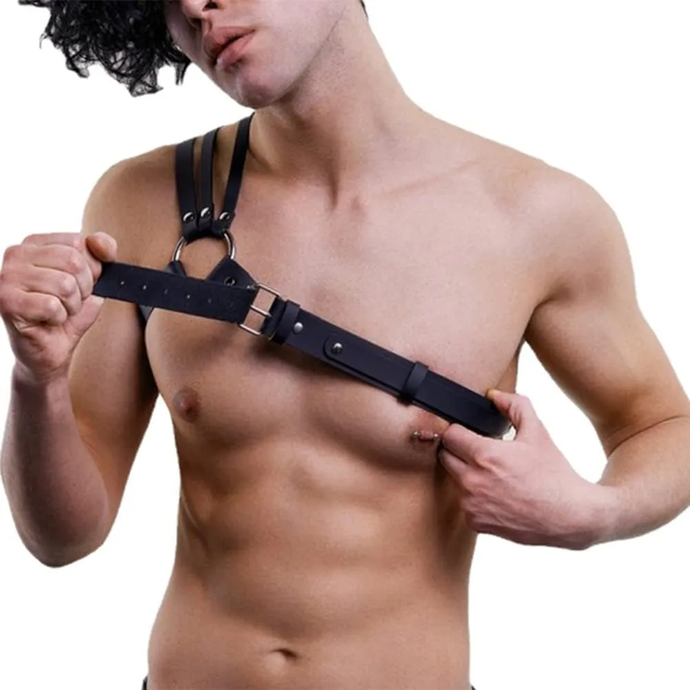 HSQSMWJ Men's Faux Leather Body Chest Harness Adjustable Belt Clubwear Costume