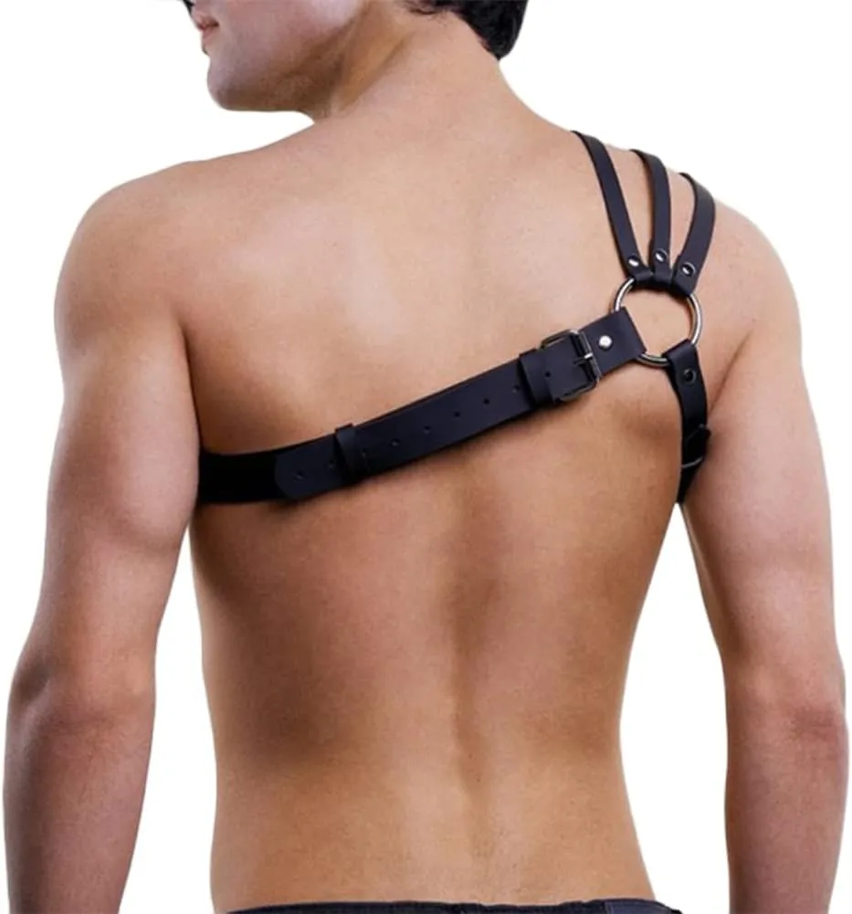 HSQSMWJ Men's Faux Leather Body Chest Harness Adjustable Belt Clubwear Costume