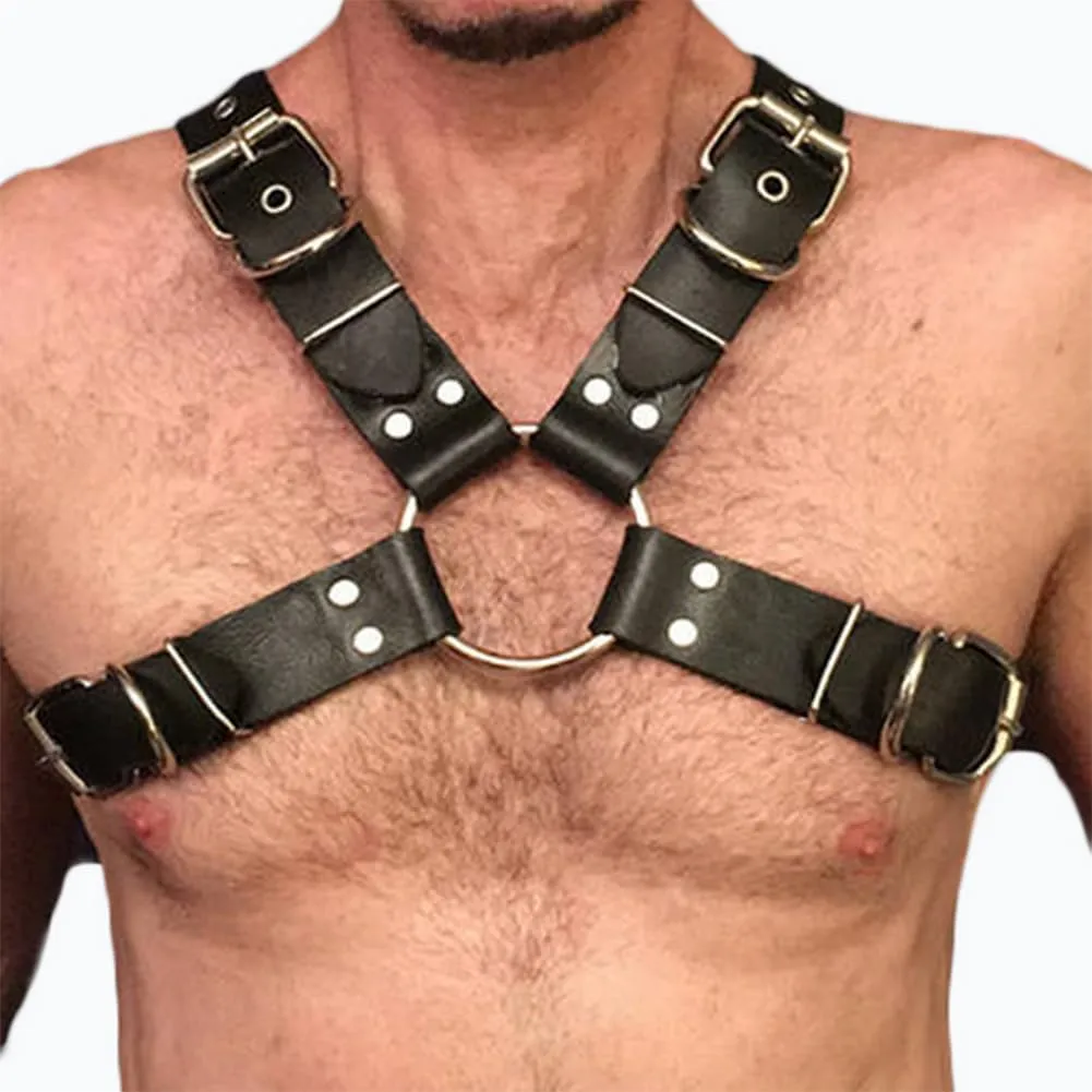 HSQSMWJ Men's Faux Leather Body Chest Harness Adjustable Bondage Strap Gay Cosplay