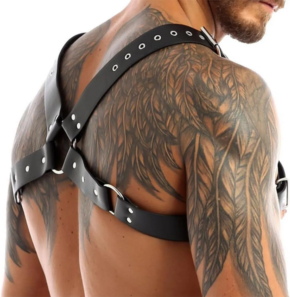 HSQSMWJ Men's Faux Leather Body Chest Harness Adjustable Bondage Strap Gay Cosplay