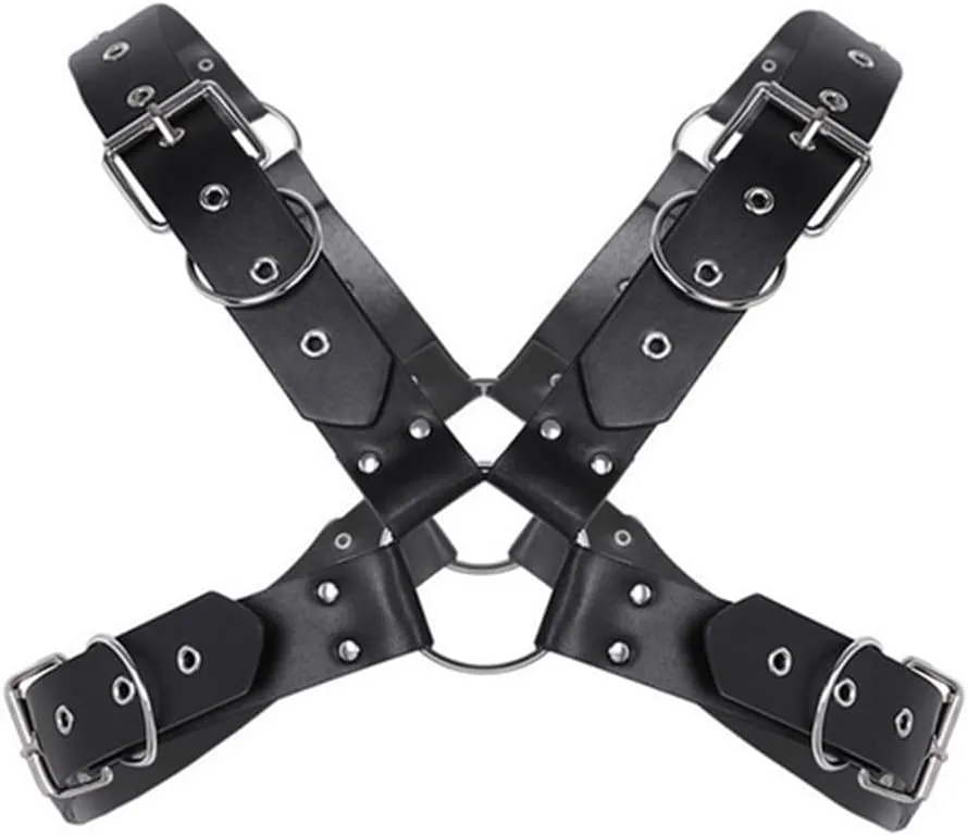 HSQSMWJ Men's Faux Leather Body Chest Harness Adjustable Bondage Strap Gay Cosplay