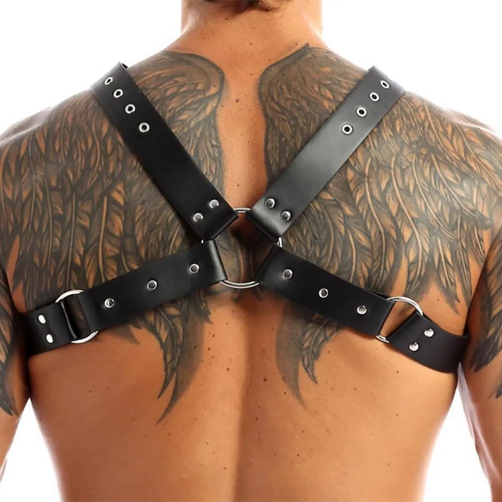 HSQSMWJ Men's Faux Leather Body Chest Harness Adjustable Bondage Strap Gay Cosplay