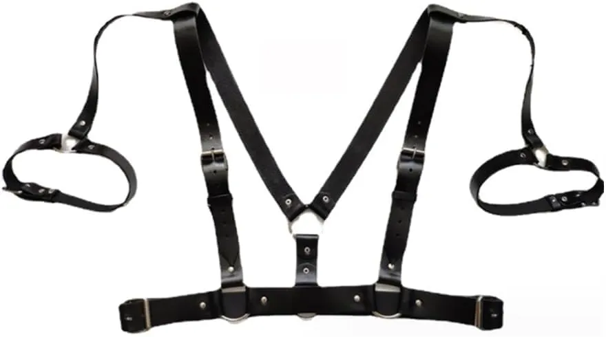 HSQSMWJ Men's Faux Leather Buckle Straps Harness Belt Metal Body Shoulder Chest Belts Cosplay Clubwear