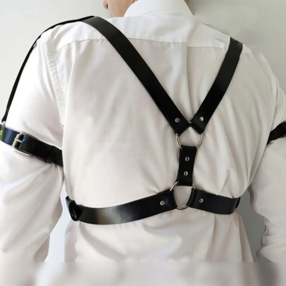 HSQSMWJ Men's Faux Leather Buckle Straps Harness Belt Metal Body Shoulder Chest Belts Cosplay Clubwear