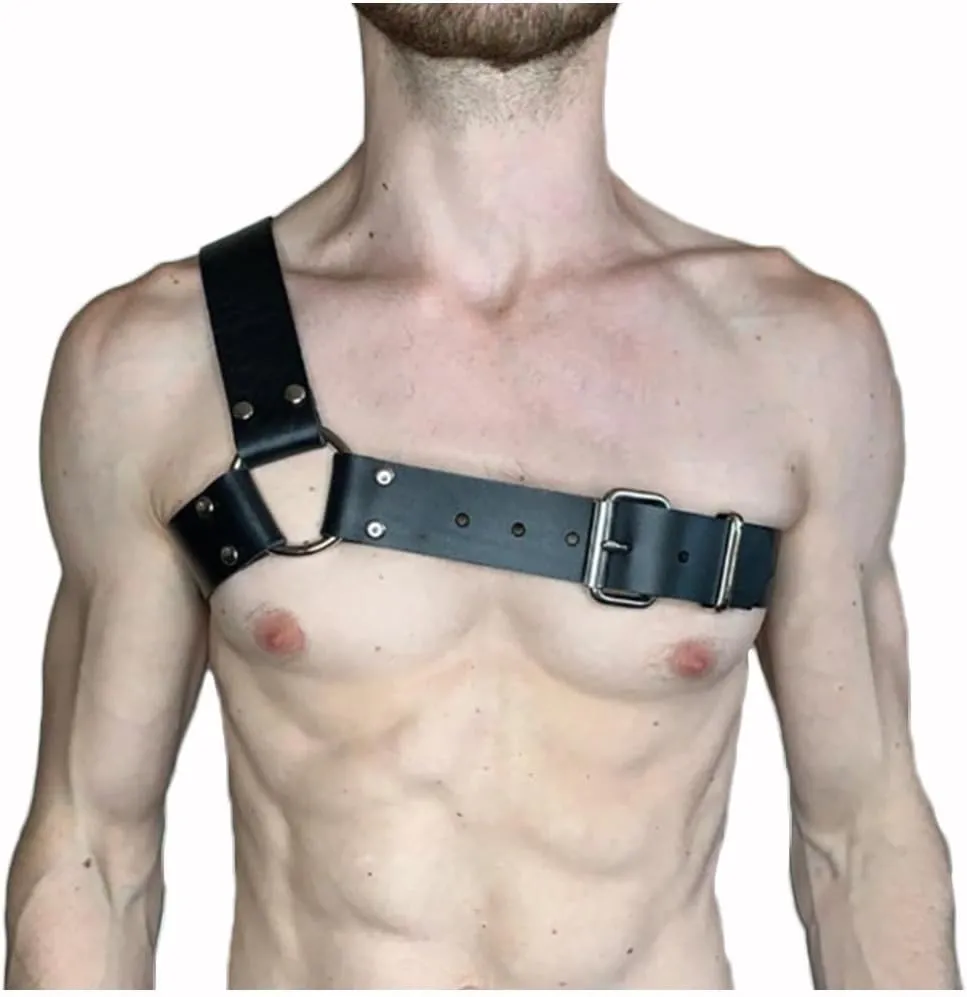 HSQSMWJ Men's Leather Body Chest Half Harness PU Shoulder Strap Exotic Apparel