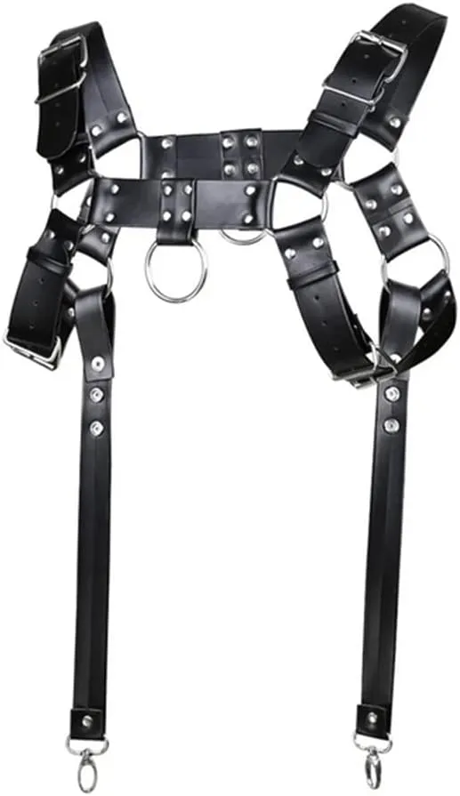 HSQSMWJ Mens Leather Body Chest Harness Adjustable Size Punk Gothic Clothing Rave