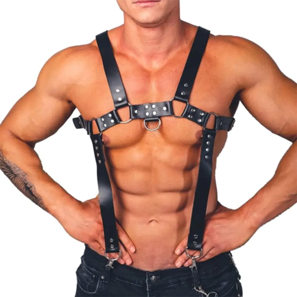 HSQSMWJ Mens Leather Body Chest Harness Adjustable Size Punk Gothic Clothing Rave