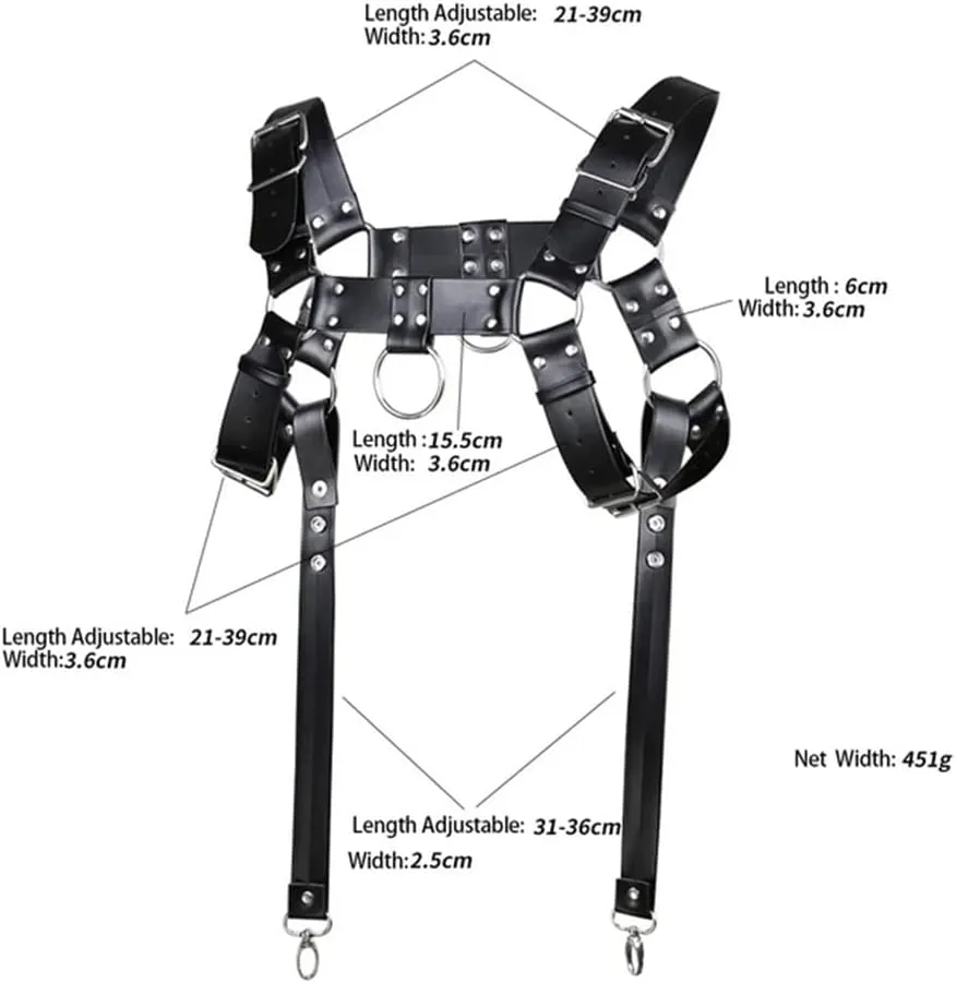 HSQSMWJ Mens Leather Body Chest Harness Adjustable Size Punk Gothic Clothing Rave