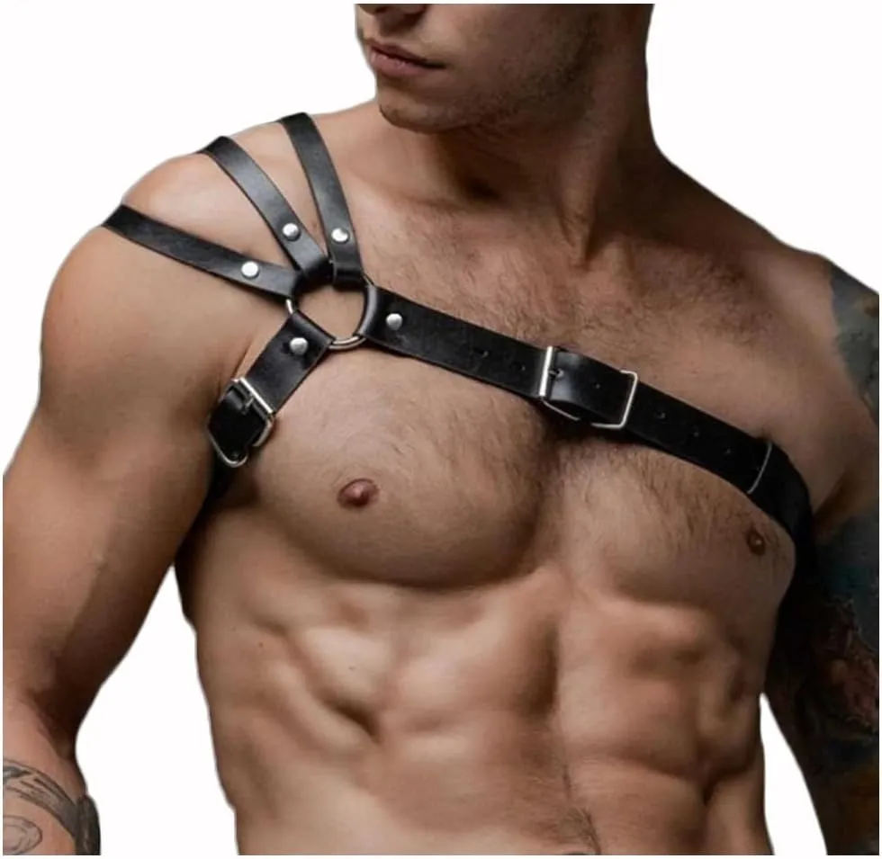 HSQSMWJ Men's Leather Body Chest Harness Belt Adjustable Gay Interest Clubwear