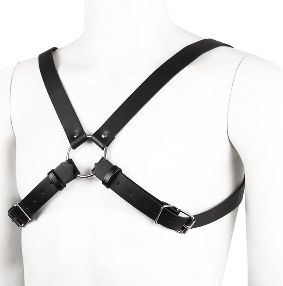HSQSMWJ Mens Leather Body Chest Harness Belt Adjustable Shoulder Strap Bandaged Costume Clubwear