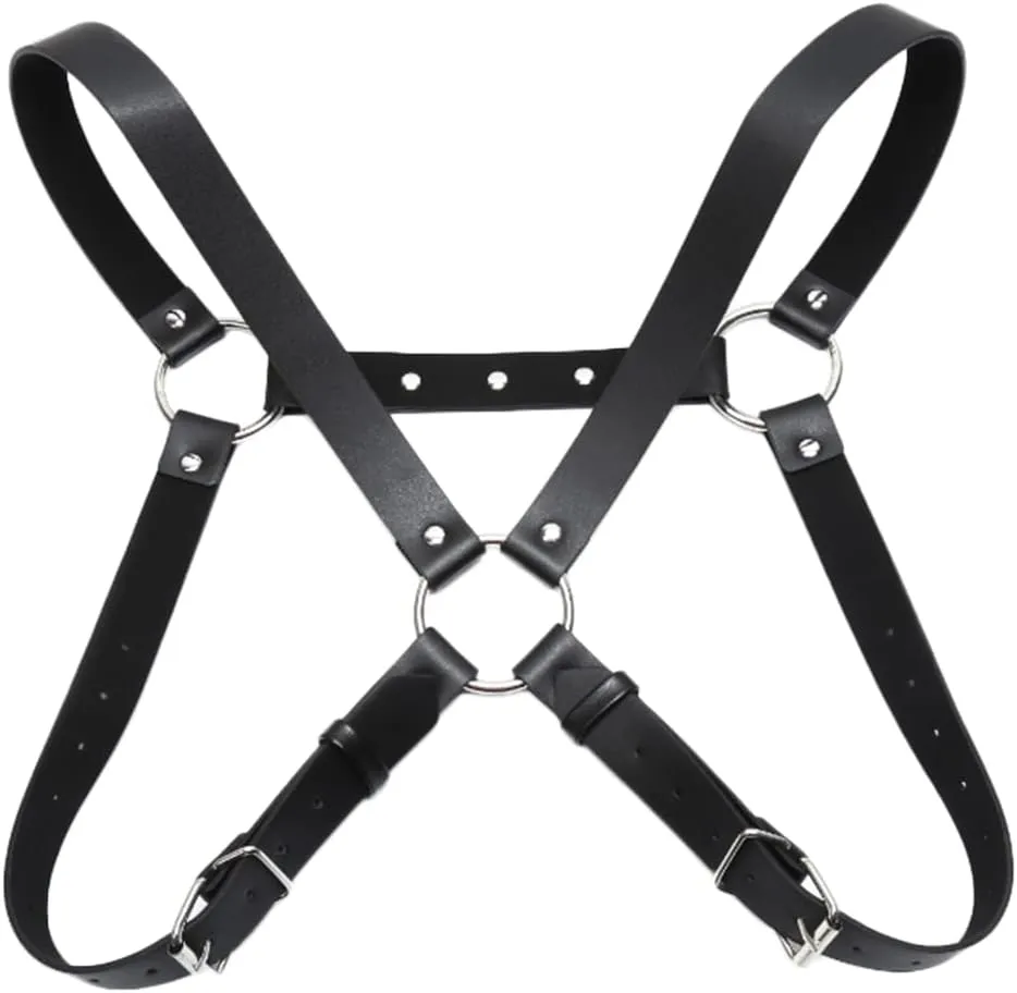 HSQSMWJ Mens Leather Body Chest Harness Belt Adjustable Shoulder Strap Bandaged Costume Clubwear