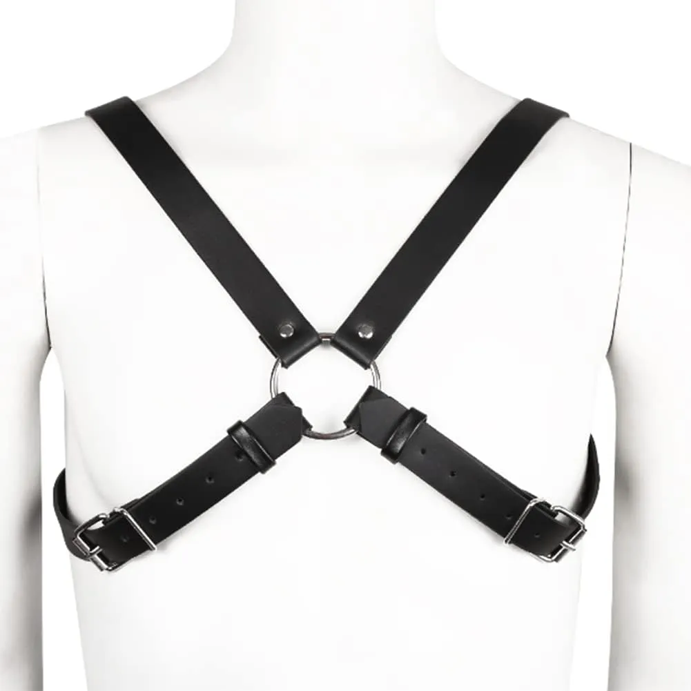 HSQSMWJ Mens Leather Body Chest Harness Belt Adjustable Shoulder Strap Bandaged Costume Clubwear