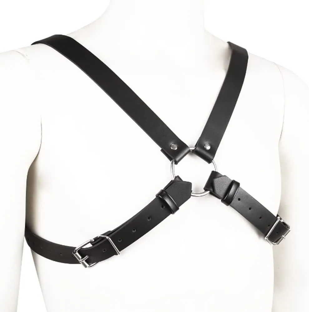 HSQSMWJ Mens Leather Body Chest Harness Belt Adjustable Shoulder Strap Bandaged Costume Clubwear