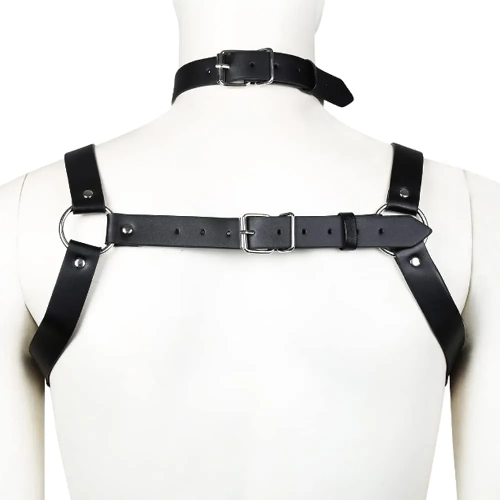 HSQSMWJ Mens Leather Body Chest Harness Muscle Shoulder Straps Club Party Costume