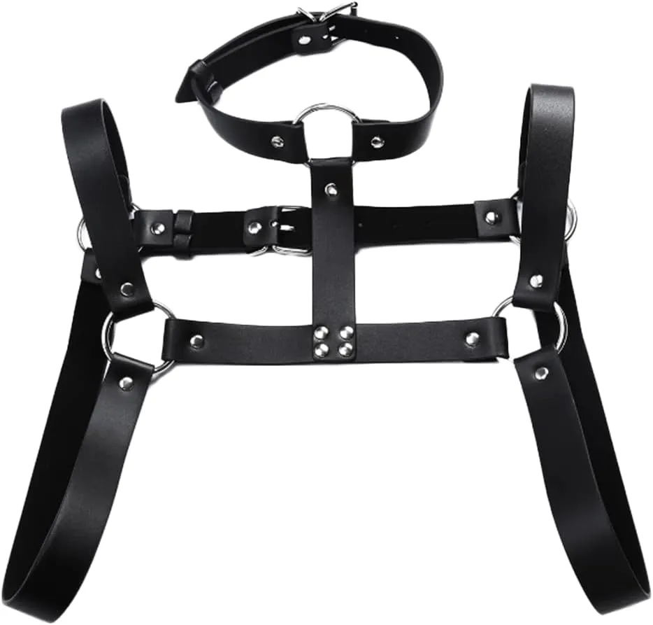 HSQSMWJ Mens Leather Body Chest Harness Muscle Shoulder Straps Club Party Costume