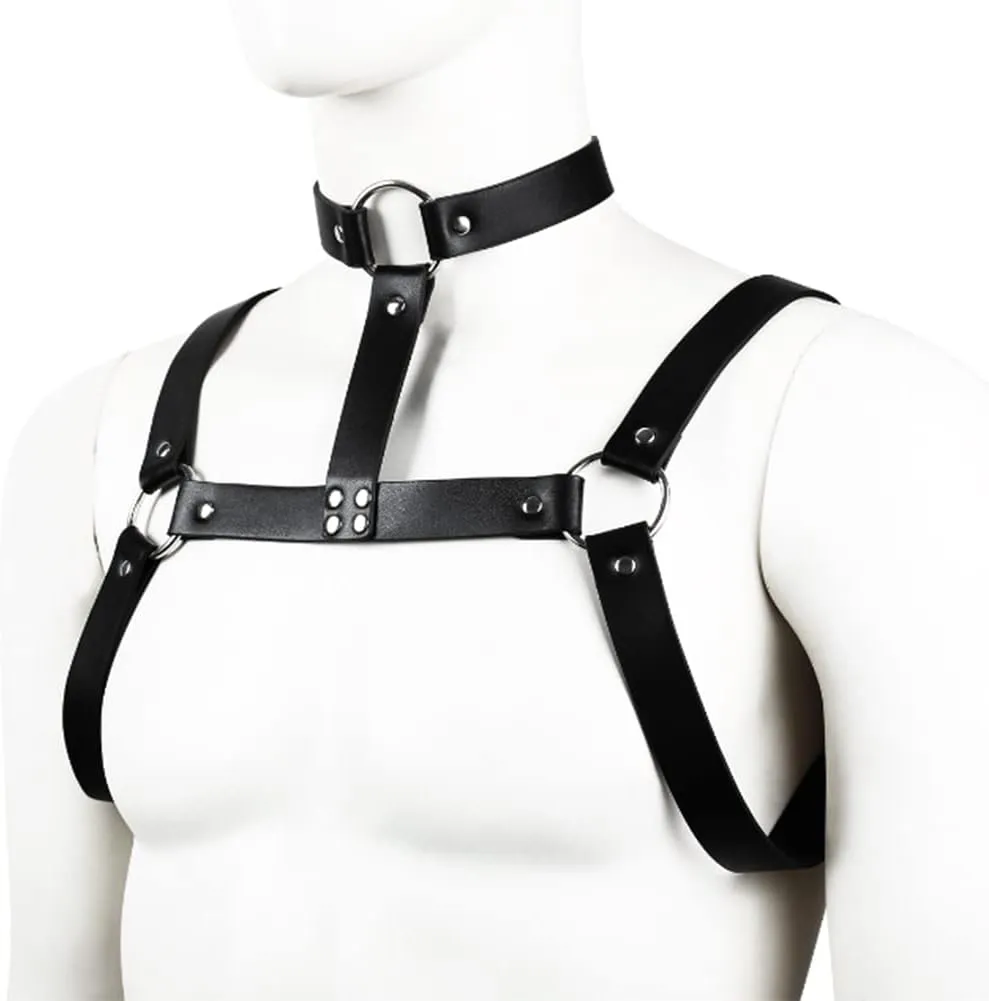 HSQSMWJ Mens Leather Body Chest Harness Muscle Shoulder Straps Club Party Costume