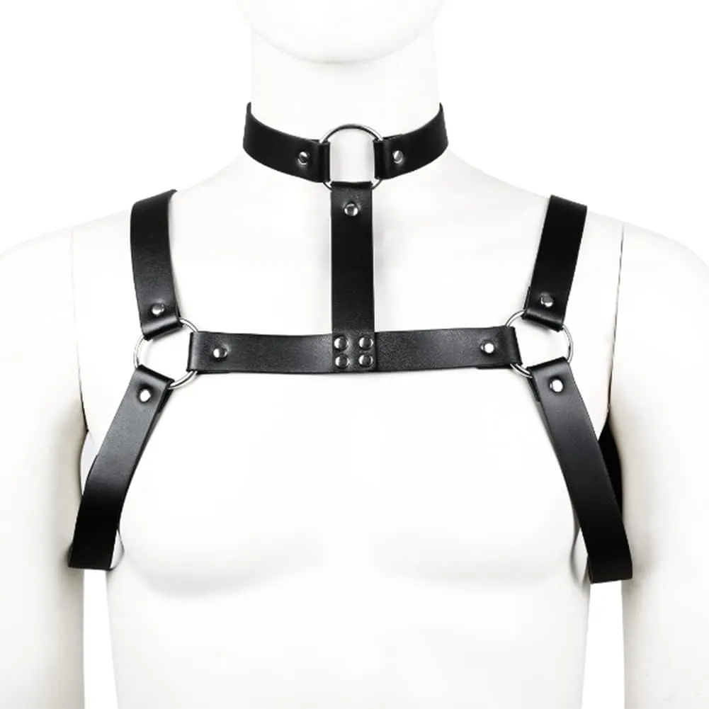 HSQSMWJ Mens Leather Body Chest Harness Muscle Shoulder Straps Club Party Costume