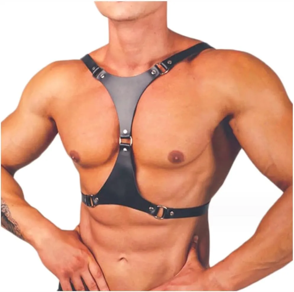 HSQSMWJ Men's Leather Body Harness Punk Chest Strap Adjustable Gay Cosplay Club Wear Costume