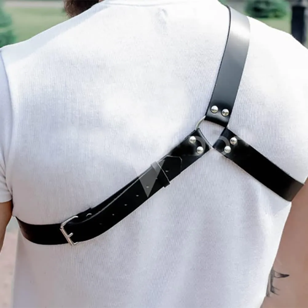 HSQSMWJ Men's Leather Halter Body Chest Harness Adjustable Belt for Party Cosplay Nightclub