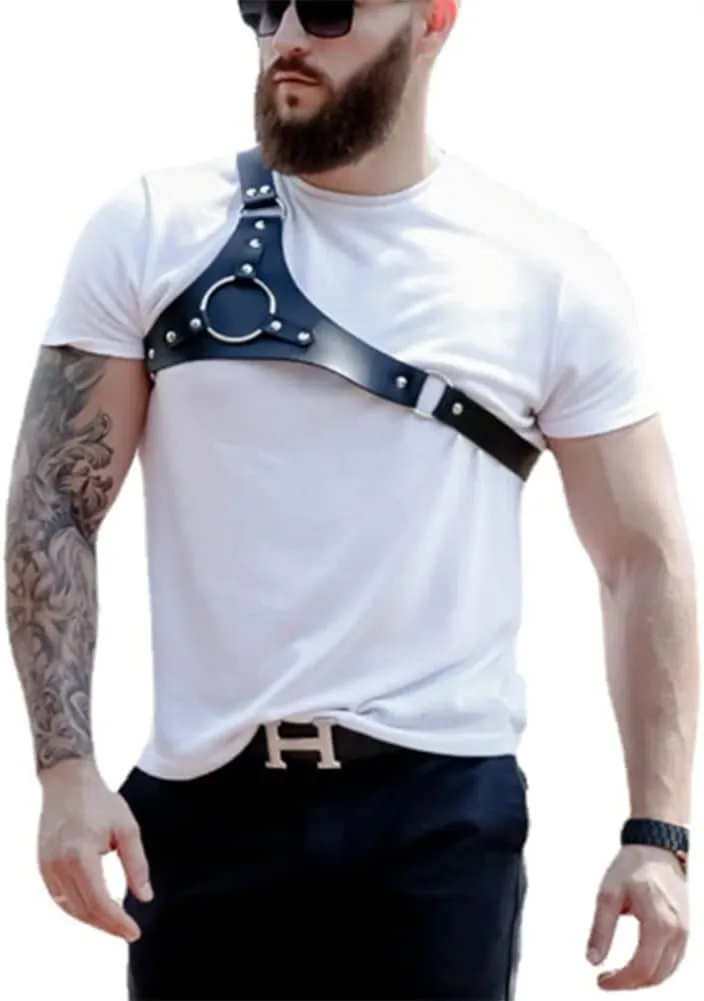 HSQSMWJ Men's Leather Halter Body Chest Harness Adjustable Belt for Party Cosplay Nightclub