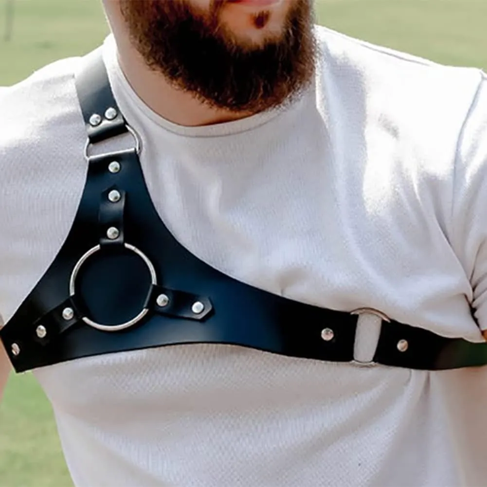 HSQSMWJ Men's Leather Halter Body Chest Harness Adjustable Belt for Party Cosplay Nightclub