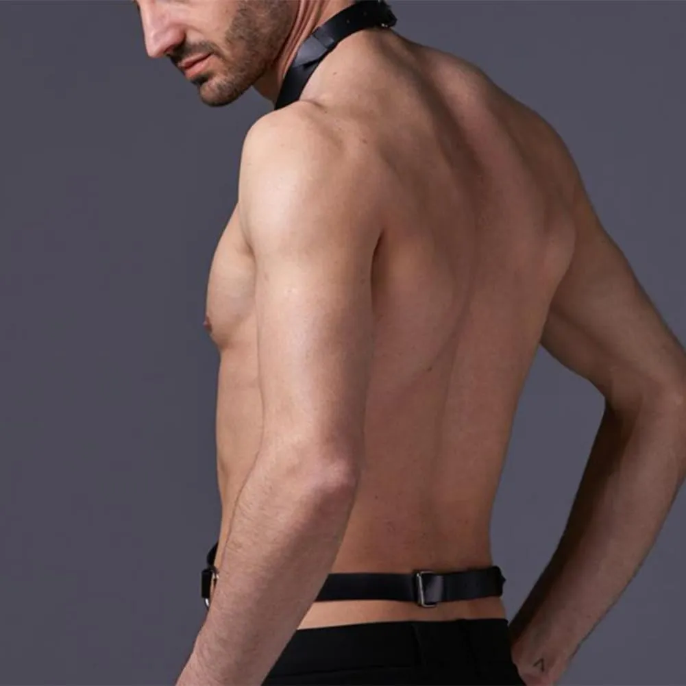 HSQSMWJ Men's PU Leather Halter Body Harness Adjustable Belt Cage Clubwear Costume