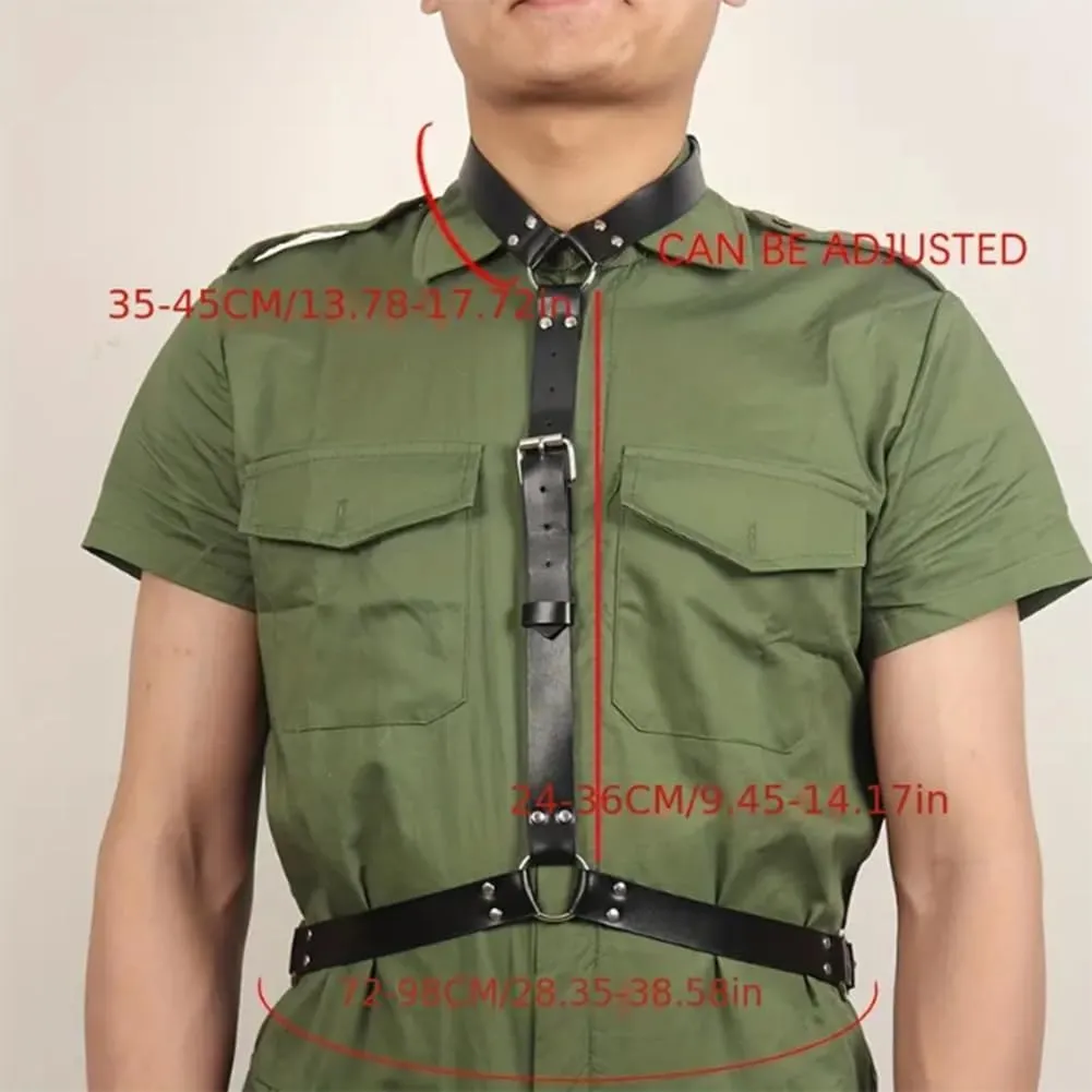 HSQSMWJ Men's PU Leather Halter Body Harness Adjustable Belt Cage Clubwear Costume
