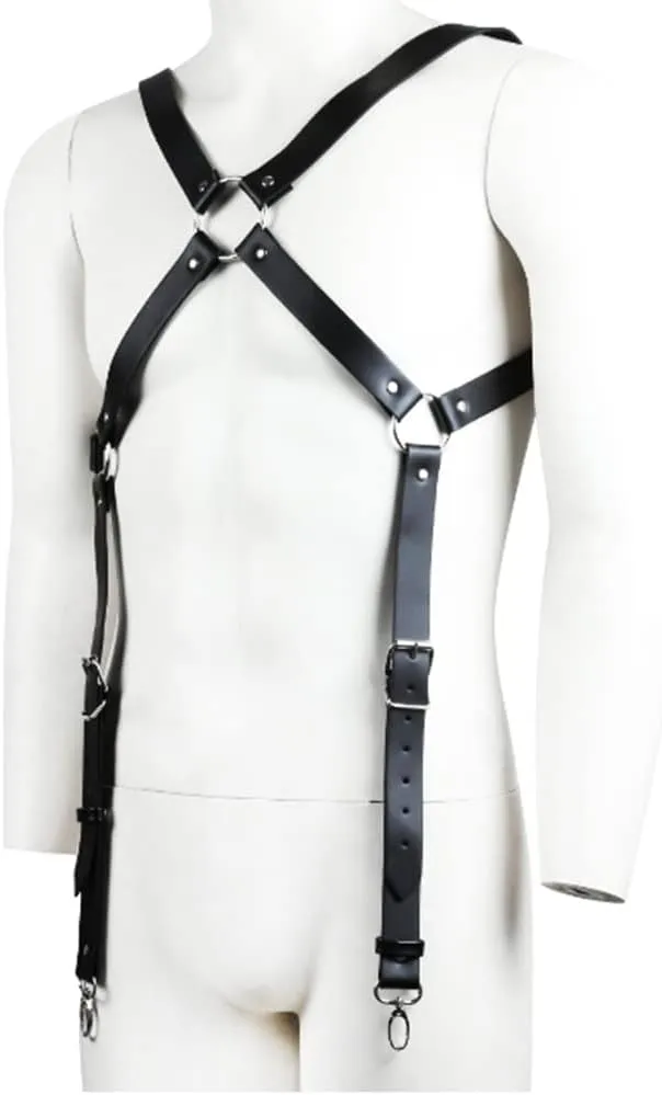 HSQSMWJ Men's Punk Gothic Faux Leather Body Chest Harness for Party Cosplay Nightclub