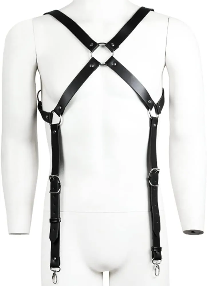 HSQSMWJ Men's Punk Gothic Faux Leather Body Chest Harness for Party Cosplay Nightclub