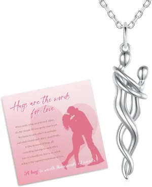 Hug Couple Necklace with Card for Women S925 Sterling Silver Hugging Necklace for Couples