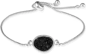 Humble Chic NY Simulated Druzy Chain Bracelet for Women - Boho Stackable Adjustable Bolo Slider Bracelet, Plated in 14K Gold or 925 Sterling Silver with Oval Stone