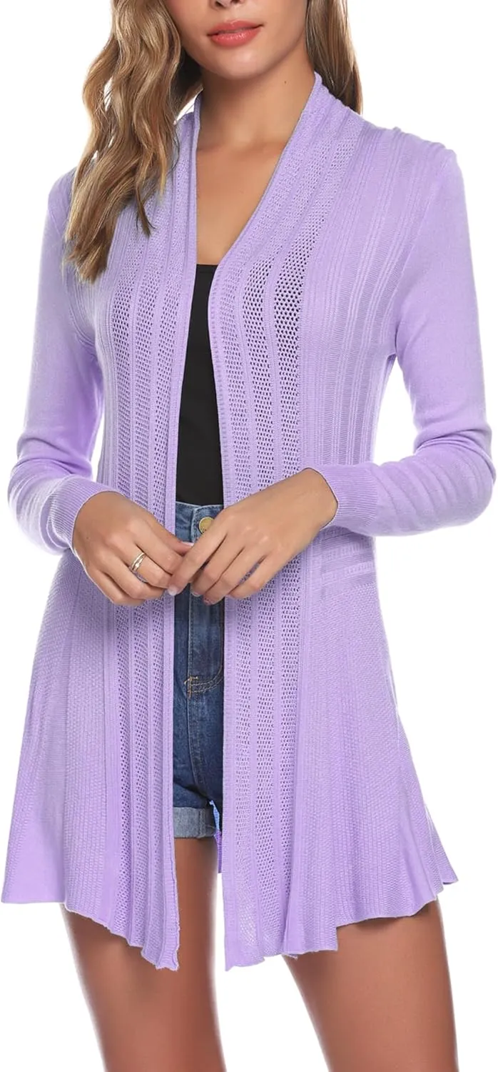 iClosam Women Open Front Cardigans Long Sleeve Lightweight Knit Cardigan Sweater