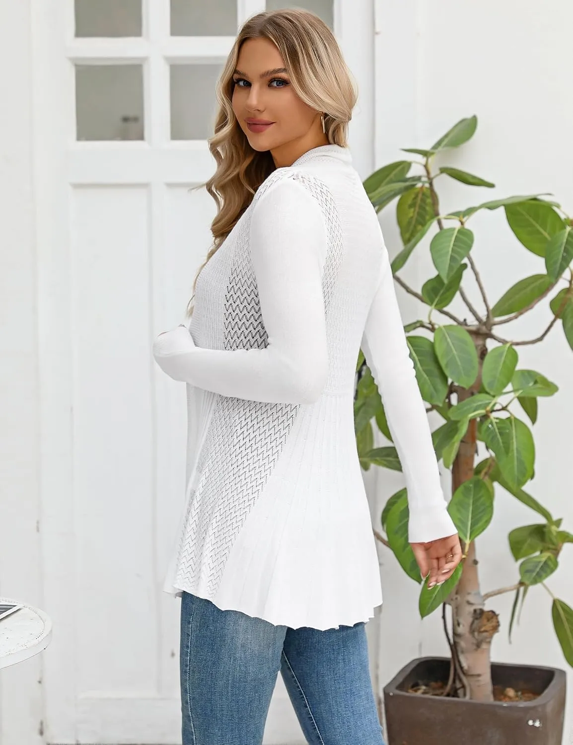 iClosam Women Open Front Cardigans Long Sleeve Lightweight Knit Cardigan Sweater