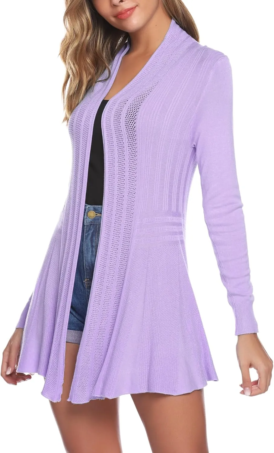 iClosam Women Open Front Cardigans Long Sleeve Lightweight Knit Cardigan Sweater