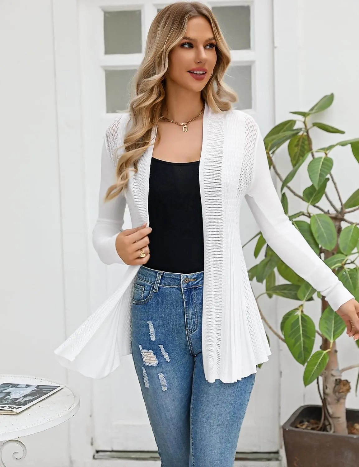 iClosam Women Open Front Cardigans Long Sleeve Lightweight Knit Cardigan Sweater