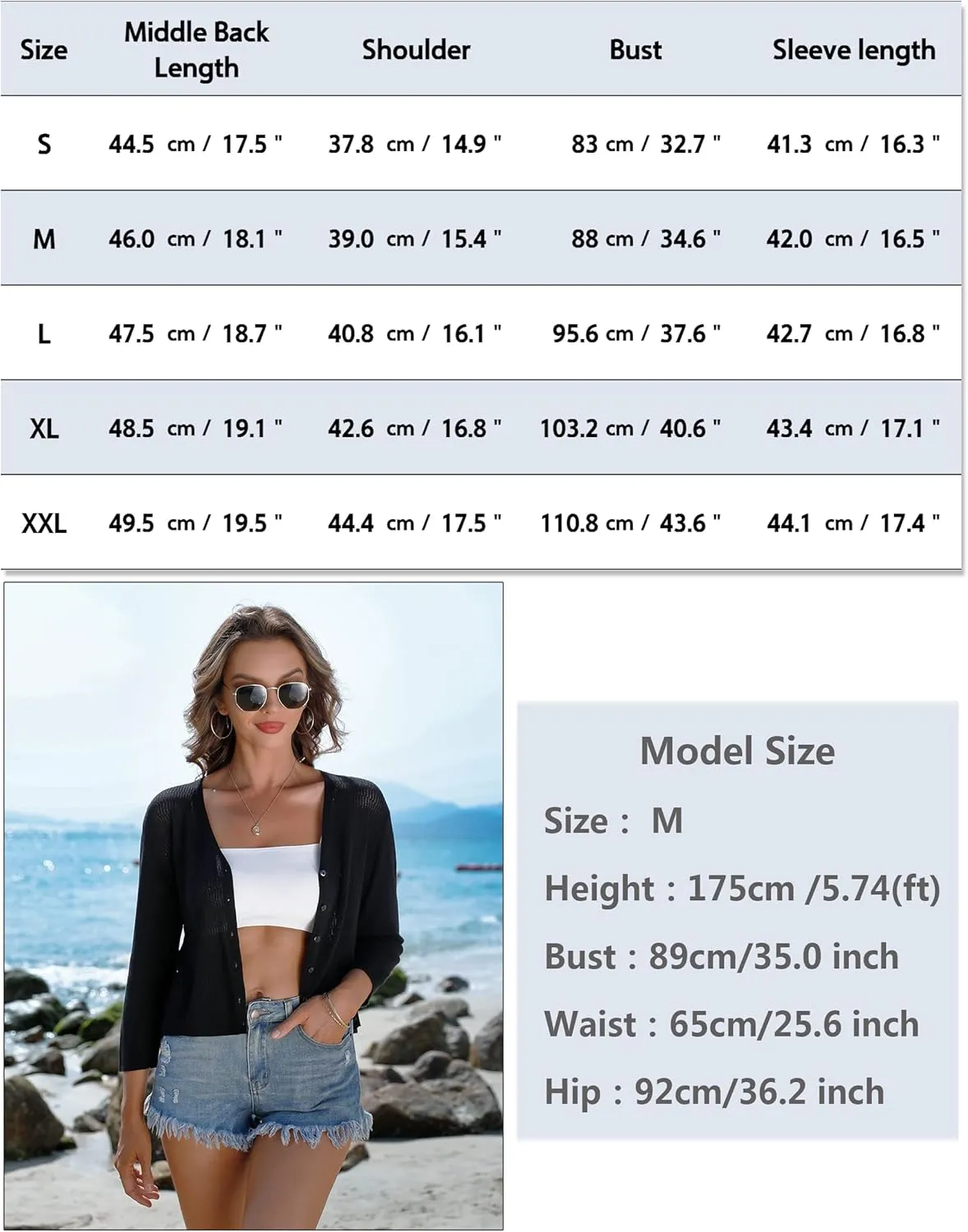 iClosam Womens Summer Lightweight Cropped Cardigans 3/4 Sleeve Knit Shrugs V Neck Button Down Cardigans Sweaters