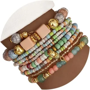 IFKM 8PCS Beaded Bracelets for Women, Multilayered Stackable Strand Stretch Bead Bracelet Pack Handmade Trendy Bohemian Charm Jewelry