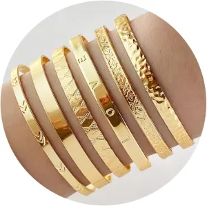IFKM Gold Bangle Bracelets For Women, 14k Gold Plated Multi Layer Stackable Cuff Bracelet Set, Trendy Elegance Charms Non Tarnish Minimalist Textured Boho Jewelry Gift for Women