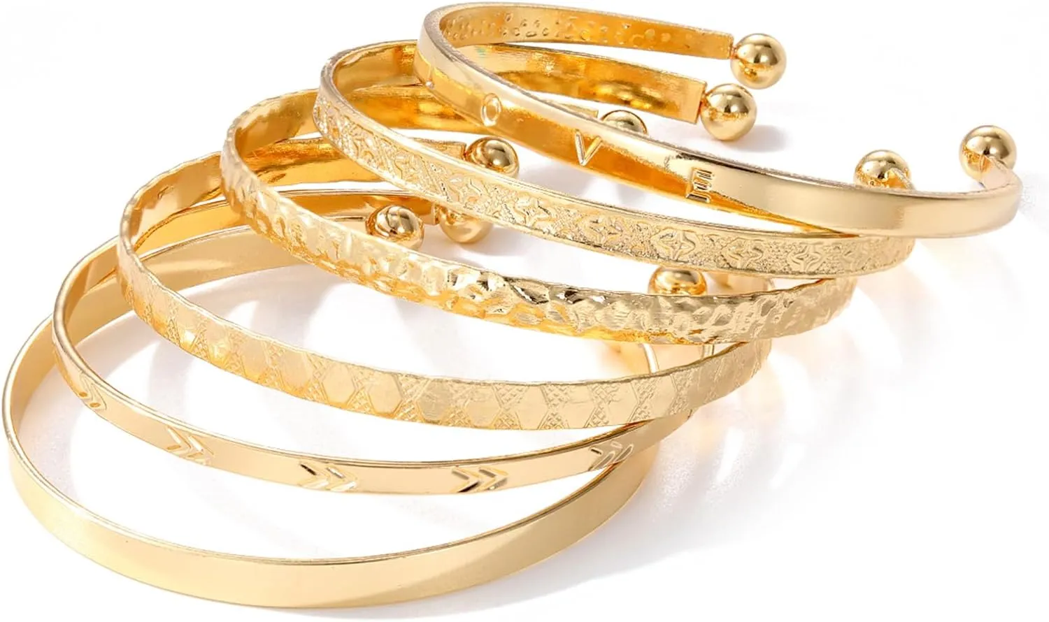 IFKM Gold Bangle Bracelets For Women, 14k Gold Plated Multi Layer Stackable Cuff Bracelet Set, Trendy Elegance Charms Non Tarnish Minimalist Textured Boho Jewelry Gift for Women
