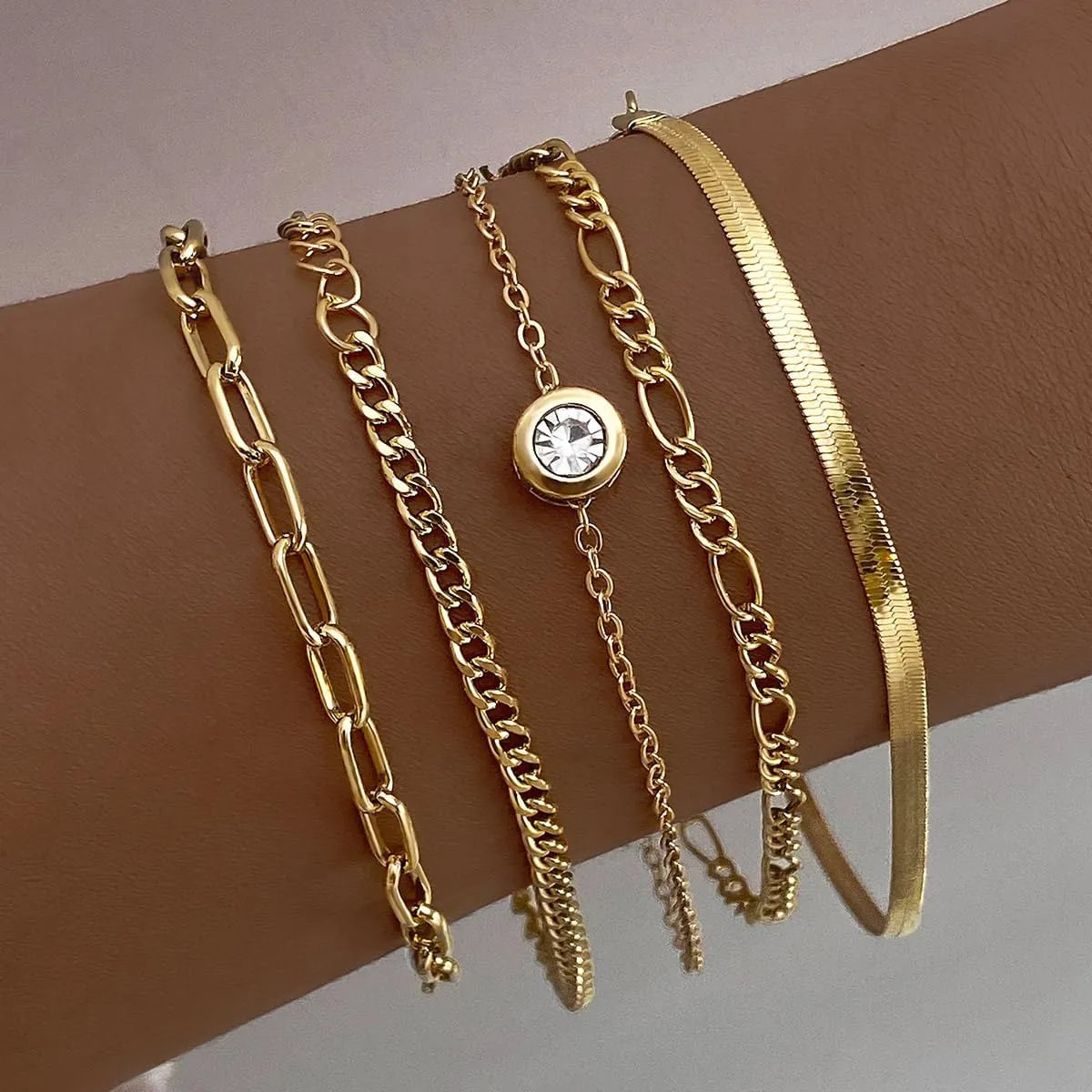 IFKM Gold Bracelets for Women, 14K Gold Plated Dainty Link Chain Bracelet set, Trendy Stackable Layered Bracelets jewelry Gifts