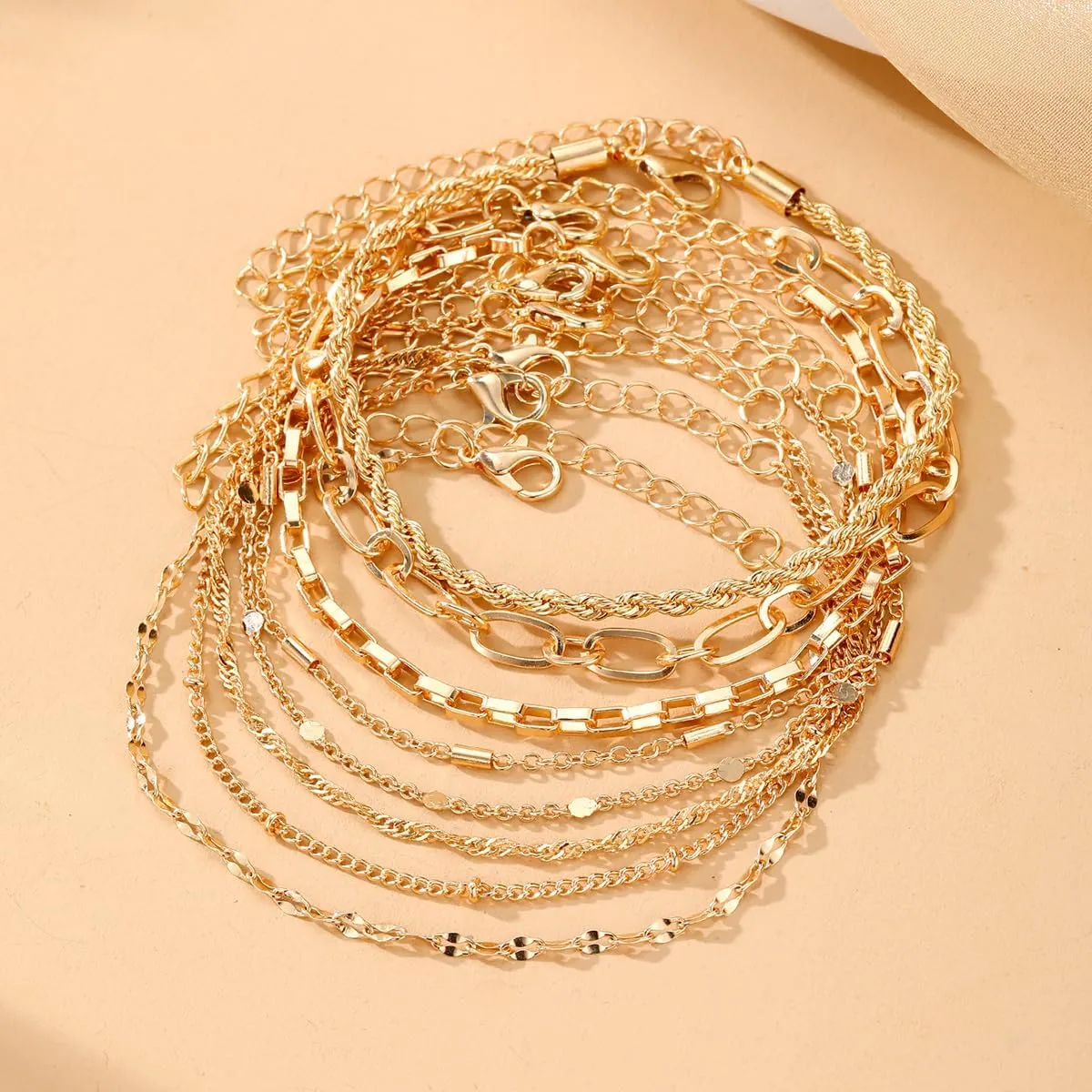 IFKM Gold Bracelets for Women, 14K Gold Plated Dainty Link Chain Bracelet set, Trendy Stackable Layered Bracelets jewelry Gifts