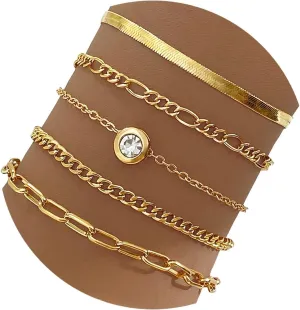 IFKM Gold Bracelets for Women, 14K Gold Plated Dainty Link Chain Bracelet set, Trendy Stackable Layered Bracelets jewelry Gifts
