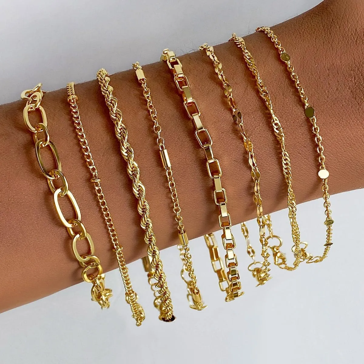 IFKM Gold Bracelets for Women, 14K Gold Plated Dainty Link Chain Bracelet set, Trendy Stackable Layered Bracelets jewelry Gifts