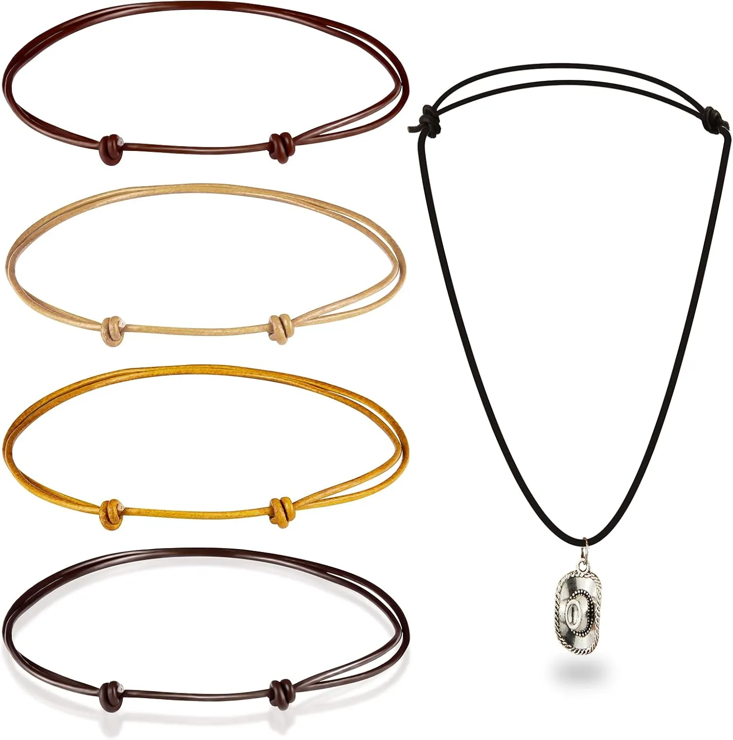 Inbagi 5 Pieces Leather Necklace Cord Choker with Clasp Sturdy Double Knotted Cord Necklace Adjustable Rope Chain Minimalist Jewelry for Women Men