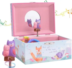 Jewelkeeper Girl's Musical Jewelry Storage Box with Spinning Owls, Woodland Design, Twinkle Twinkle Little Star Tune