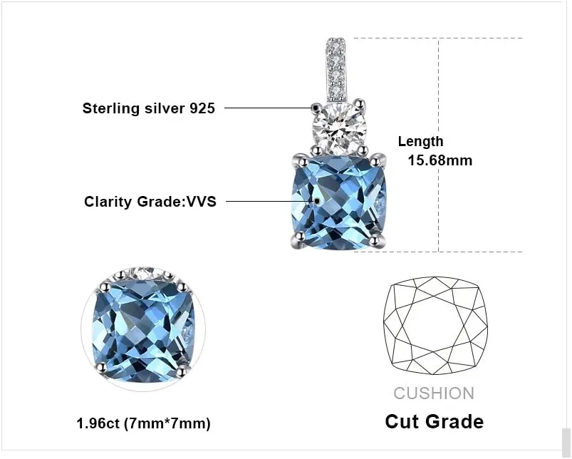JewelryPalace 2.2ct Cushion Cut Genuine Sky Blue Topaz Pendant Necklace for Women, 14k White Yellow Rose Gold Plated 925 Sterling Silver Necklace For Her, Natural Gemstone Jewelry Sets 18 Inches Chain