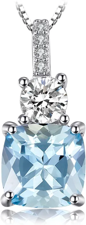 JewelryPalace 2.2ct Cushion Cut Genuine Sky Blue Topaz Pendant Necklace for Women, 14k White Yellow Rose Gold Plated 925 Sterling Silver Necklace For Her, Natural Gemstone Jewelry Sets 18 Inches Chain