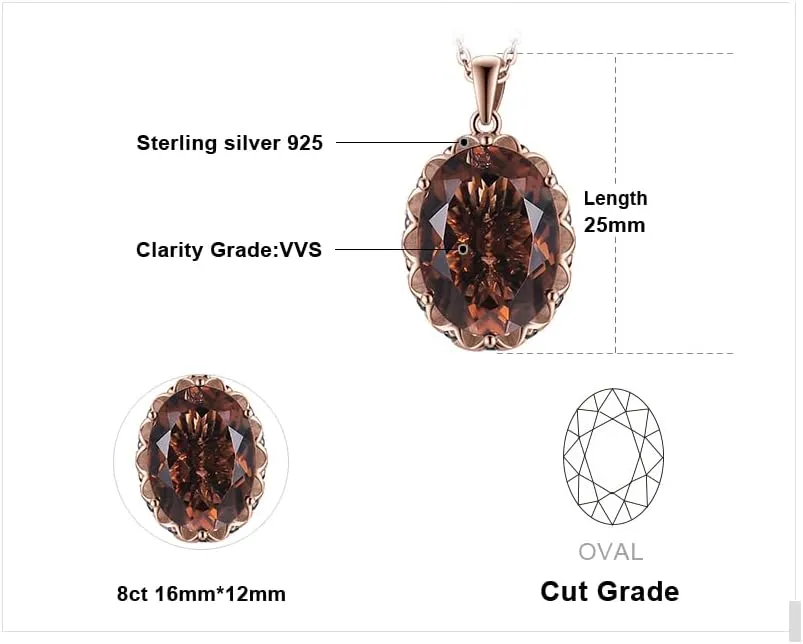 JewelryPalace Huge 8.5ct Oval Shape Natural Smoky Quartz Pendant Necklace for Women, 925 Sterling Silver Necklace for Her, Genuine Gemstone Jewelry sets 18 Inches Chain