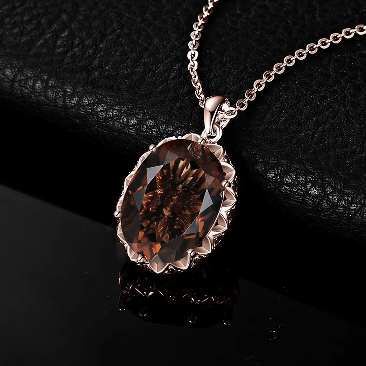 JewelryPalace Huge 8.5ct Oval Shape Natural Smoky Quartz Pendant Necklace for Women, 925 Sterling Silver Necklace for Her, Genuine Gemstone Jewelry sets 18 Inches Chain