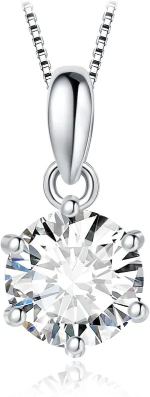JewelryPalace Round 1ct 2ct 3ct Cubic Zirconia Solitaire Pendant Necklace for Women, 925 Sterling Silver 14k White Gold Plated Necklaces for Her, Classic Simulated Diamond Jewelry Set, 18 Inches chain